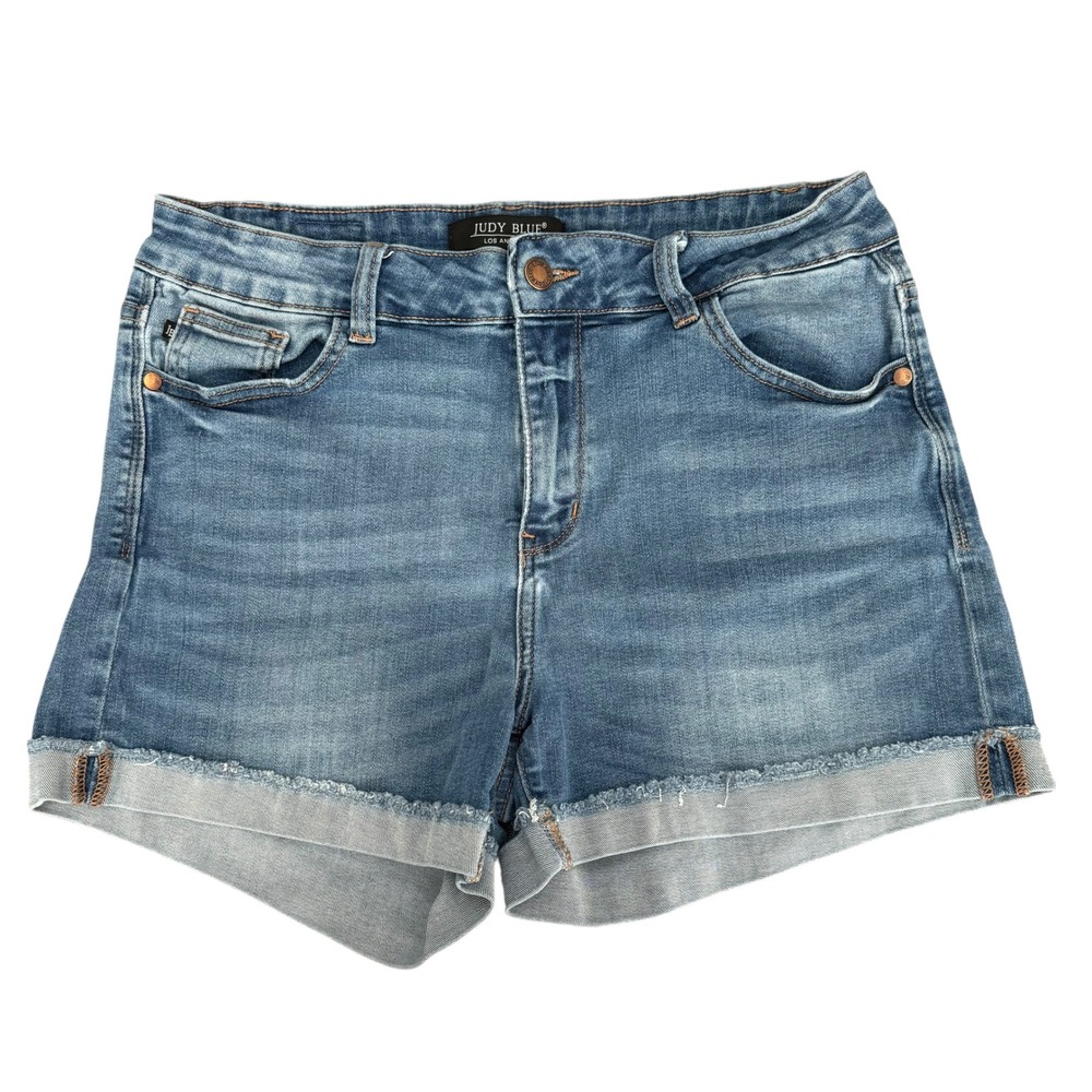 Judy Blue Womens Medium Wash Cuffed Denim Jean Shorts JB150038 Blue XL
